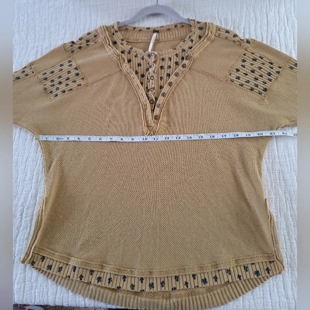 Free People Mustard Long Sleeve Henley Top